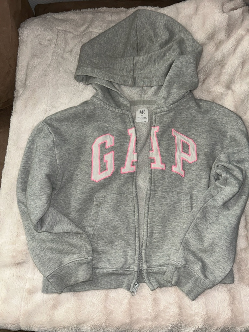 GAP Kids Light Gray Zip Hoodie with Pink Logo